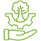 Hand holding tree and gear icon.